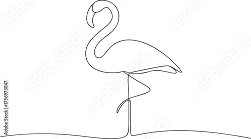 Single line drawing of a flamingo standing on one leg
