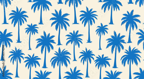 Blue palm trees pattern on a cream background, creating a tropical and summery design.