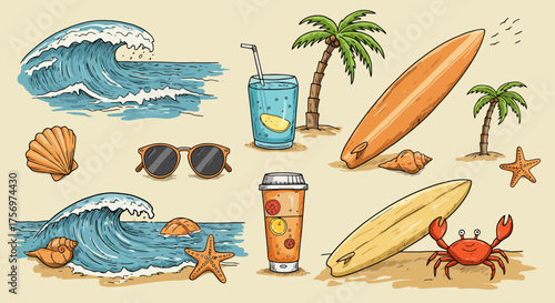Beach Vacation Summer Fun Elements Collection.