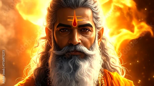Elderly man with long white beard and flowing hair radiates divine energy.