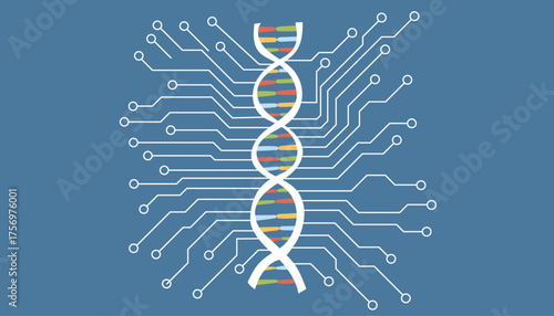 Digital DNA isolated. Biotechnology and bioinformatics concept. Integration of genetics and technology. Vector flat clipart.