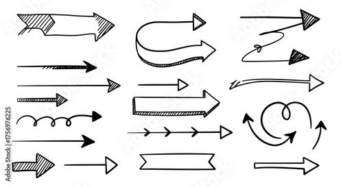 Collection of Hand Drawn Arrow Icons and Symbols for Design.