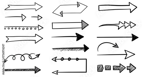 Collection of Hand Drawn Arrow Icons and Symbols for Design.
