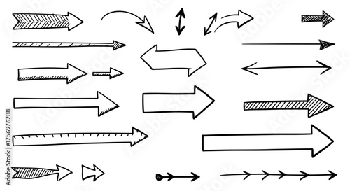 Collection of Hand Drawn Arrow Icons and Symbols in Sketch Style.