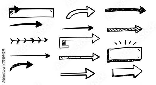 Collection of Hand Drawn Arrow Icons and Symbols in Various Styles.