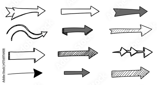 Collection of Hand Drawn Arrow Icons in Various Styles.
