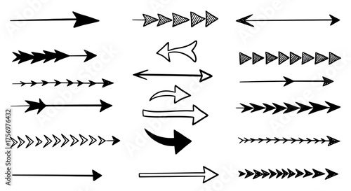Collection of Hand Drawn Arrow Symbols and Icons in Various Styles.