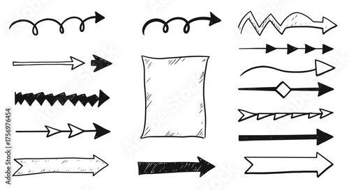 Collection of Hand Drawn Arrows and a Paper Sketch.