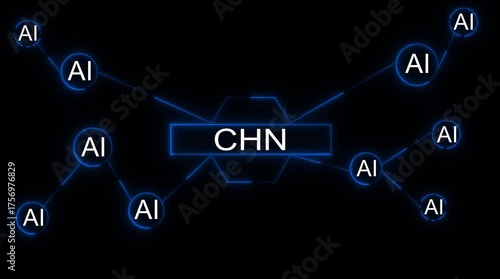 C H N Artificial Intelligence Network Connections Digital Abstract A I Nodes Glowing Blue Lines Dark Background Futuristic Technology Concept