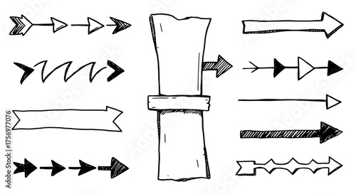 Collection of Hand Drawn Arrows and Scroll Elements.