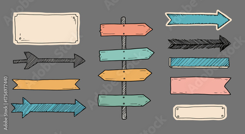 Collection of Hand Drawn Arrows and Signposts for Design.