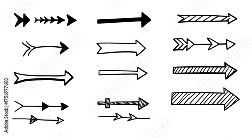 Collection of Hand Drawn Arrows in Various Styles and Designs.