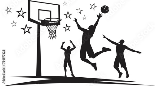 basketball player jumping for dunk silhouette bla