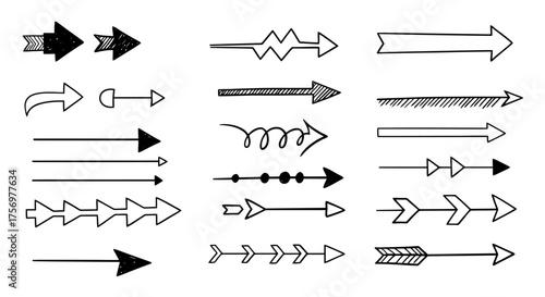 Collection of Hand Drawn Arrows in Various Styles and Designs.