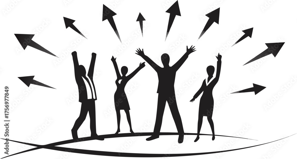 Obraz premium silhouette of corporate teamwork lifting arrow upw