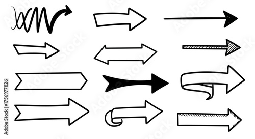 Collection of Hand Drawn Arrows in Various Styles and Directions.