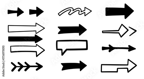 Collection of Hand Drawn Arrows in Various Styles and Directions.