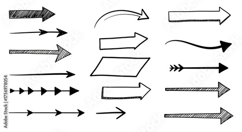 Collection of Hand Drawn Arrows in Various Styles and Directions.