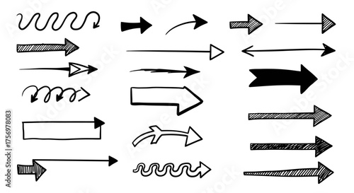 Collection of Hand Drawn Arrows in Various Styles and Directions.