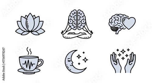 Mindfulness and Wellness Icon Set A Collection of Symbols for Meditation, Relaxation, and Self-Care