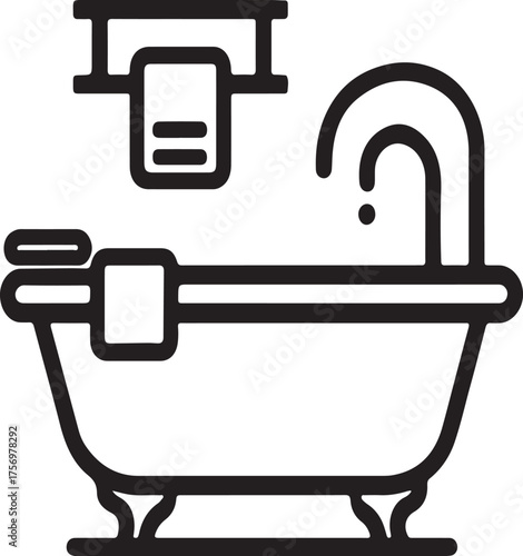 Vintage Clawfoot Bathtub Line Art Illustration – Minimalist Black and White Bathroom Decor