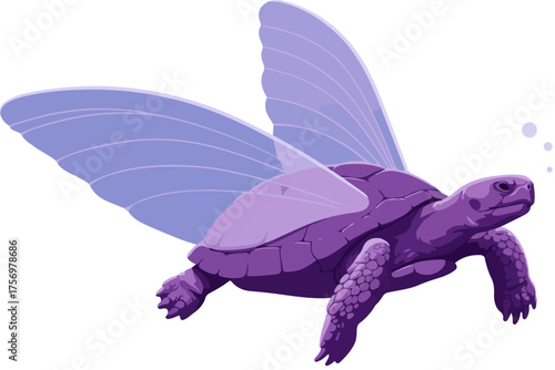 WebPurple turtle with translucent wings flying in a dark sky fantasy illustration