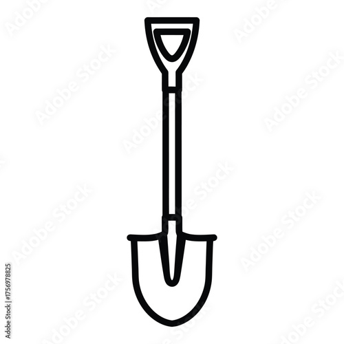 Iconic garden shovel outline simple line art symbol for digging farming outdoor activities and tools representing manual labor and construction projects silhouette