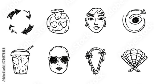 Collection of Hand Drawn Icons Representing Diverse Concepts.