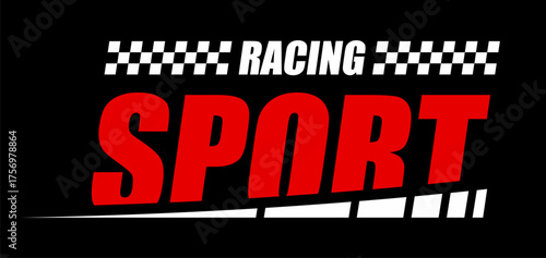 Race car, drift motorsport sticker or symbol. Rally motorsport emblem sticker, speed drive championship vector tag. Car racing competition decal patch with typography and checkered flag pattern