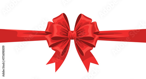 A festive red ribbon adorns a present with elegant loops and flowing streamers creating a sense of celebration and gifting.