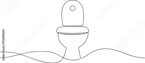 Single line drawing of a toilet with wavy lines bathroom