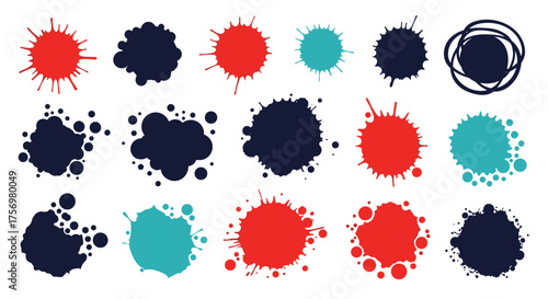 A collection of colorful paint splatters and ink blots for design projects.