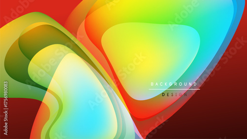 Abstract colorful shapes overlap black background. Vibrant hues create dynamic visual effect. Smooth gradients define flowing forms.