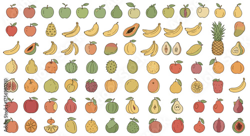 A vibrant collection of fresh fruits in various colors and shapes for healthy eating.