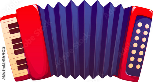 Barranquilla Colombia carnival holiday accordion. Caribbean folk carnival musical instrument, Colombian traditional holiday isolated vector object. Barranquilla Latin American festival accessory