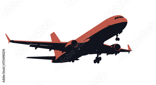 A large passenger jet airplane ascending with its landing gear retracted against a white background.
