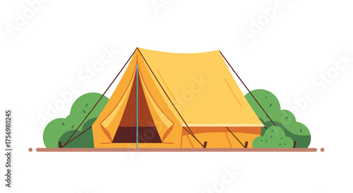 A bright yellow tent stands proudly amidst lush green foliage signaling a perfect outdoor adventure.
