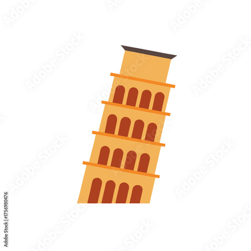 Stylized illustration of the leaning tower of pisa against a black background