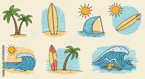 Collection of Tropical Beach and Surf Elements.