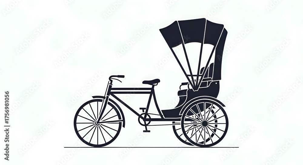 Fototapeta premium Silhouette of a traditional rickshaw bicycle with canopy