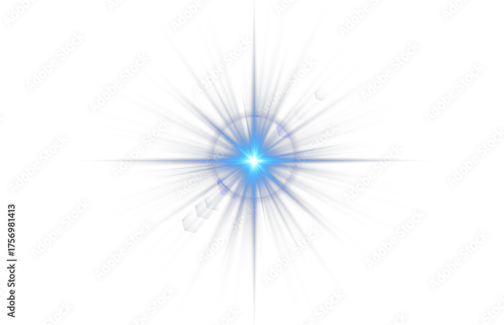 Obraz premium Blue sparkle PNG with glowing rays and radiant flares. Dynamic highlights create futuristic elegance and visual interest. Perfect for abstract designs, neon visuals, or digital compositions.