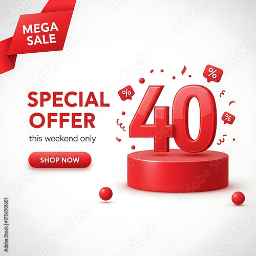 Clean White Background 40 % Off Poster | High-Res Mega Sale Design
