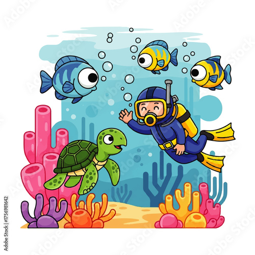 Adorable Cartoon Wedding Couple Kissing with Hearts and Flowers, Expressing Love and Romance on Their Special Day - Vector Illustration