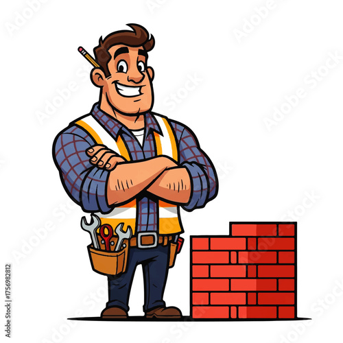 Adorable Cartoon Wedding Couple Kissing with Hearts and Flowers, Expressing Love and Romance on Their Special Day - Vector Illustration