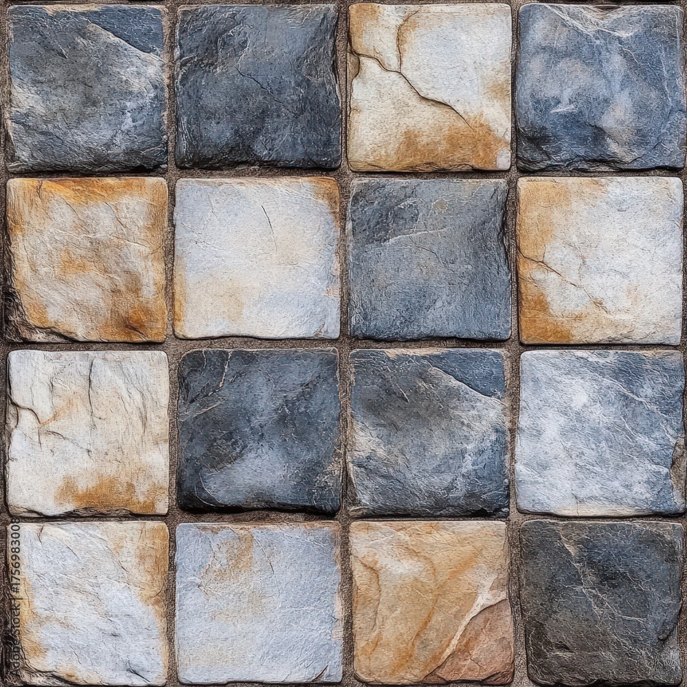 Fototapeta premium Square patterned stone tile floor design. Seamless pattern.