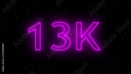 Neon 13k text effect against a starry night sky background, symbolizing milestones and achievements in a visually striking manner