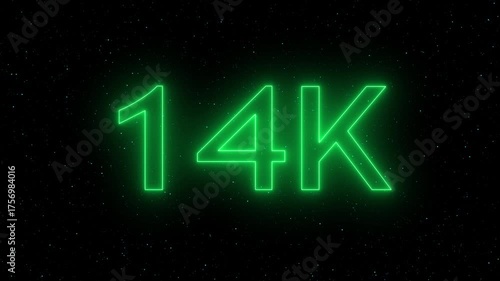 Neon 14k text effect against a starry night sky background, symbolizing milestones and achievements in a visually striking manner