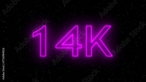 Neon 14k text effect against a starry night sky background, symbolizing milestones and achievements in a visually striking manner