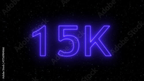 Neon 15k text effect against a starry night sky background, symbolizing milestones and achievements in a visually striking manner