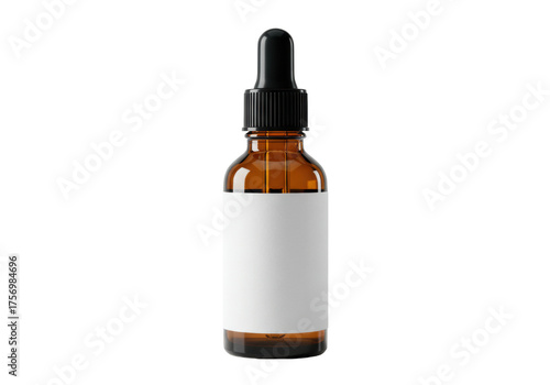 Amber glass bottle with dropper isolated PNG, essential oil container for aromatherapy and skincare products on transparent background